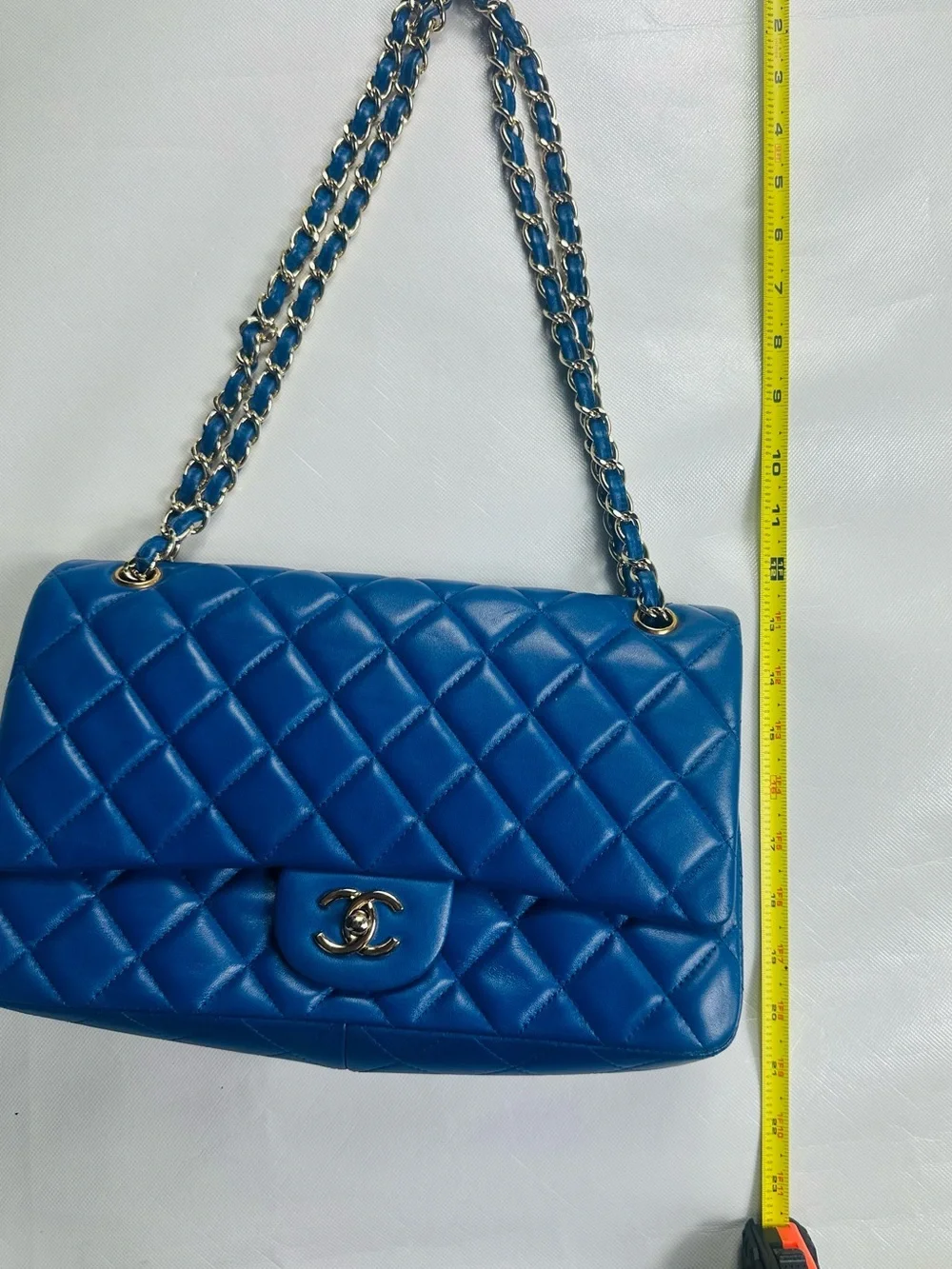 CHANEL Quilted Double Flap Shoulder Bag in Royal Blue with Gold Hardware